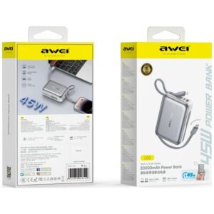 Power bank Awei C03 20000mAh USB-A/USB-C + Lightning/USB-C cables silver - Image 2