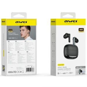 Belaidės Ausinės AWEI TA19 ANC Bluetooth 6.0 TWS + charging case juodos spalvos - Image 5