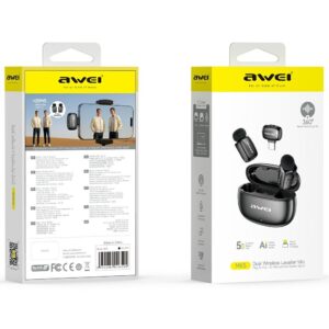 Belaidis mikrofonas AWEI MK5 Duo Ai-Voice juodos spalvos - Image 2