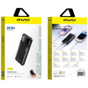 Powerbank Awei PA-90 10000mAh 22,5W PD 2xUSB-C juodos spalvos - Image 2
