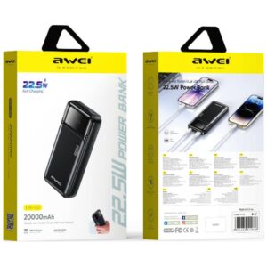 Powerbank Awei PA-92 20000mAh 22,5W PD 2xUSB-C juodos spalvos - Image 2