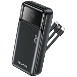 Powerbank Awei PA-93 20000mAh 22,5W PD 2xUSB-C + kabelis juodos spalvos - Image 1