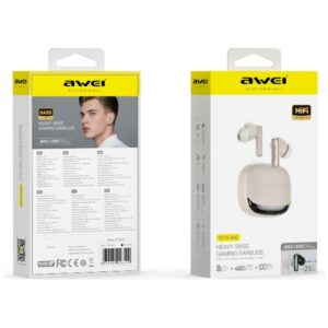 Belaidės Ausinės AWEI TA19 ANC Bluetooth 6.0 TWS + charging case beige - Image 3