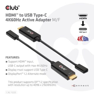 CLUB3D CAC-1333 vaizdo kabelio adapteris 0,22 m HDMI A tipo (standartinis) C tipo USB Juoda - Image 3