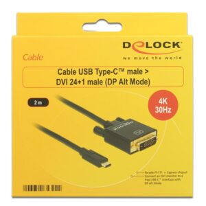 DeLOCK 2m, USB-C/DVI 24+1 USB ekrano adapteris 3840 x 2160 pikseliai Juoda - Image 3