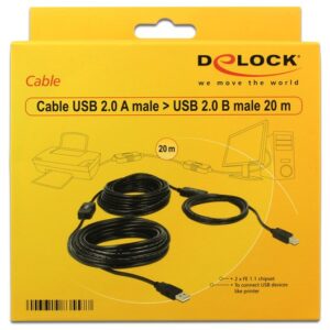 DeLOCK 20m, USB2.0-A - USB2.0-B USB kabelis USB A USB B Juoda - Image 2
