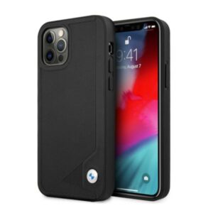 BMW BMHCP12LRCDPK Apple iPhone 12 Pro Max 6,7" juodos spalvos kietas dėklas Leather Deboss