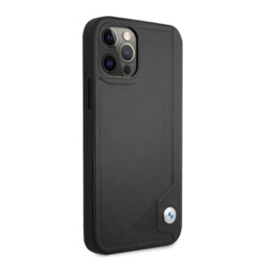 BMW BMHCP12LRCDPK Apple iPhone 12 Pro Max 6,7" juodos spalvos kietas dėklas Leather Deboss - Image 4