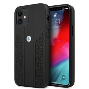 BMW BMHCP12SRSPPK Apple iPhone 12 mini 5,4" juodos spalvos kietas dėklas Leather Curve Perforate