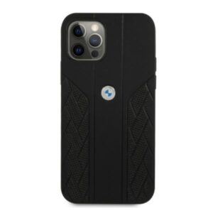 BMW BMHCP12MRSPPK Apple iPhone 12 / 12 Pro 6,1" juodos spalvos kietas dėklas Leather Curve Perforate - Image 3