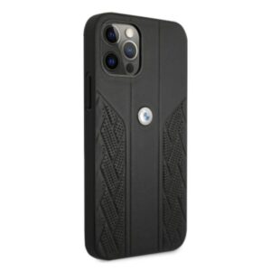 BMW BMHCP12MRSPPK Apple iPhone 12 / 12 Pro 6,1" juodos spalvos kietas dėklas Leather Curve Perforate - Image 4