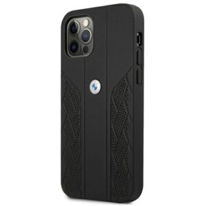 BMW BMHCP12LRSPPK Apple iPhone 12 Pro Max 6,7" juodos spalvos kietas dėklas Leather Curve Perforate - Image 2