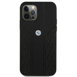 BMW BMHCP12LRSPPK Apple iPhone 12 Pro Max 6,7" juodos spalvos kietas dėklas Leather Curve Perforate - Image 3
