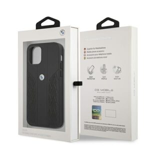 BMW BMHCP12LRSPPK Apple iPhone 12 Pro Max 6,7" juodos spalvos kietas dėklas Leather Curve Perforate - Image 8