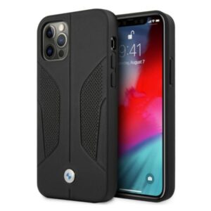 BMW BMHCP12MRSCSK Apple iPhone 12 / 12 Pro 6,1" juodos spalvos kietas dėklas Leather Perforate Sides