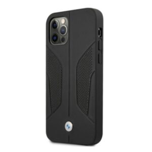 BMW BMHCP12LRSCSK Apple iPhone 12 Pro Max 6,7" juodos spalvos kietas dėklas Leather Perforate Sides - Image 2