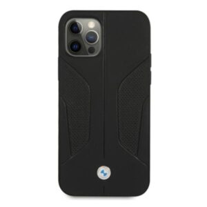 BMW BMHCP12LRSCSK Apple iPhone 12 Pro Max 6,7" juodos spalvos kietas dėklas Leather Perforate Sides - Image 3