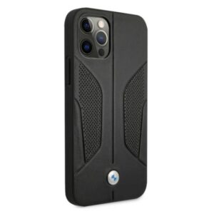 BMW BMHCP12LRSCSK Apple iPhone 12 Pro Max 6,7" juodos spalvos kietas dėklas Leather Perforate Sides - Image 4