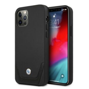 BMW BMHCP12MRSWPK Apple iPhone 12 / 12 Pro 6,1" juodos spalvos kietas dėklas Leather Perforate - Image 1