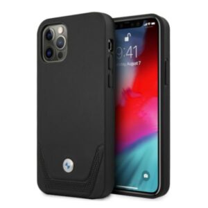 BMW BMHCP12LRSWPK Apple iPhone 12 Pro Max 6,7" juodos spalvos kietas dėklas Leather Perforate - Image 1