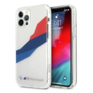 BMW BMHCP12LSKTGT Apple iPhone 12 Pro Max 6,7" skaidrus kietas dėklas Motorsport Tricolor