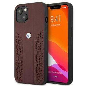 BMW BMHCP13MRSPPR Apple iPhone 13 / 14 / 15 6,1" red kietas dėklas Leather Curve Perforate