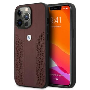 BMW BMHCP13LRSPPR Apple iPhone 13 Pro / 13 6,1" red kietas dėklas Leather Curve Perforate
