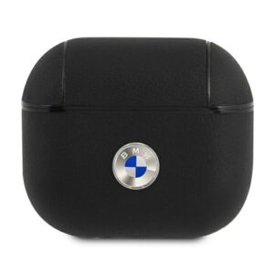 BMW BMA3SSLBK AirPods 3 dėklas juodos spalvos Geniune Leather sidabro spalvos Logo - Image 1