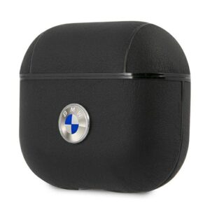 BMW BMA3SSLBK AirPods 3 dėklas juodos spalvos Geniune Leather sidabro spalvos Logo - Image 3