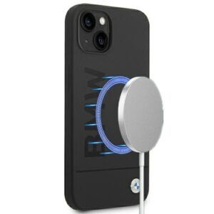 BMW BMHMP14MSLBLBK Apple iPhone 14 Plus / 15 Plus 6,7" juodos spalvos kietas dėklas Silicone Signature Logo M