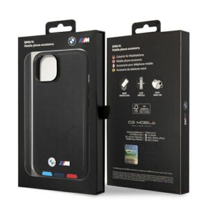 BMW BMHMP14S22PTDK Apple iPhone 14 / 15 / 13 6.1" juodos spalvos Leather Stamp Tricolor Magsafe - Image 8