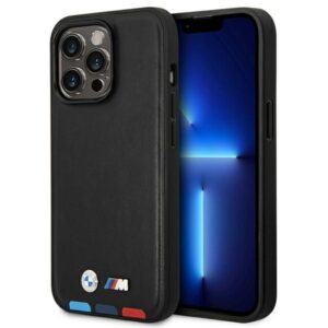 BMW BMHMP14X22PTDK Apple iPhone 14 Pro Max 6,7" juodos spalvos Leather Stamp Tricolor Magsafe