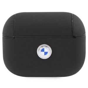 BMW BMAP2SSLBK AirPods Pro 2 dėklas juodos spalvos Genuine Leather sidabro spalvos Logo - Image 1