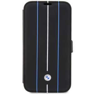 BMW BMBKP14L22RVSK dėklas Apple iPhone 14 Pro 6.1" juodos spalvos bookdėklas Leather Stamp Blue Lines - Image 2