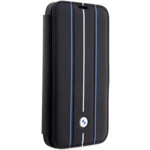 BMW BMBKP14L22RVSK dėklas Apple iPhone 14 Pro 6.1" juodos spalvos bookdėklas Leather Stamp Blue Lines - Image 3