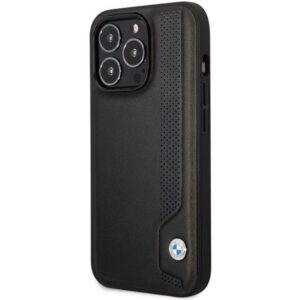 BMW BMHCP14X22RBDK dėklas Apple iPhone 14 Pro Max 6.7" juodos spalvos kietas dėklas Leather Blue Dots - Image 2