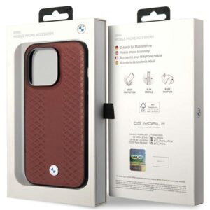Dėklas BMW BMHCP14X22RFGR Apple iPhone 14 Pro Max 6,7" burgundy Leather Diamond Pattern - Image 8