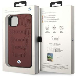 Dėklas BMW BMHCP14S22RPSR Apple iPhone 14 / 15 / 13 6.1" burgundy Leather Seats Pattern - Image 8