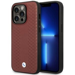 BMW BMHMP14X22RFGR dėklas Apple iPhone 14 Pro Max 6.7" burgundy Leather Diamond Pattern MagSafe