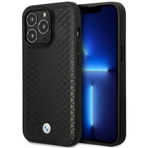 BMW BMHMP14X22RFGK dėklas Apple iPhone 14 Pro Max 6.7" juodos spalvos Leather Diamond Pattern MagSafe - Image 1