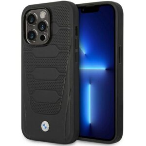 BMW BMHMP14L22RPSK dėklas Apple iPhone 14 Pro 6.1" juodos spalvos Leather Seats Pattern MagSafe