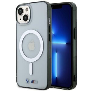BMW BMHMP14SHCRS dėklas Apple iPhone 14 15 13 6.1" skaidrus kietas dėklas Silver Ring MagSafe - Image 1
