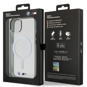 BMW BMHMP14SHCRS dėklas Apple iPhone 14 15 13 6.1" skaidrus kietas dėklas Silver Ring MagSafe - Image 8