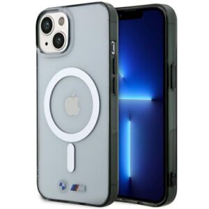 BMW BMHMP14MHCRS dėklas Apple iPhone 14 Plus   15 Plus 6.7" skaidrus kietas dėklas Silver Ring MagSafe