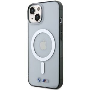 BMW BMHMP14MHCRS dėklas Apple iPhone 14 Plus 15 Plus 6.7" skaidrus kietas dėklas Silver Ring MagSafe - Image 2
