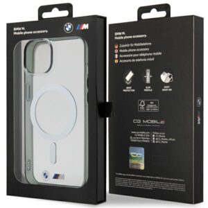 BMW BMHMP14MHCRS dėklas Apple iPhone 14 Plus 15 Plus 6.7" skaidrus kietas dėklas Silver Ring MagSafe - Image 8