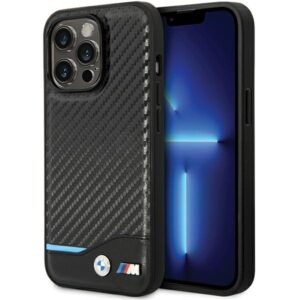 Dėklas BMW BMHCP13X22NBCK Apple iPhone 13 Pro Max 6.7" juodos spalvos kietas dėklas Leather Carbon