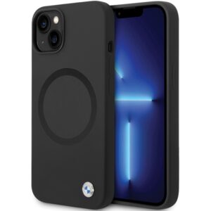 Dėklas BMW BMHMP14SSILBK2 Apple iPhone 14 15 13 6.1" juodos spalvos Signature Liquid Silicone MagSafe