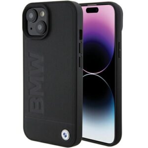 Dėklas BMW BMHCP15MSLLBK Apple iPhone 15 Plus   14 Plus 6.7" juodos spalvos Leather Hot Stamp - Image 1