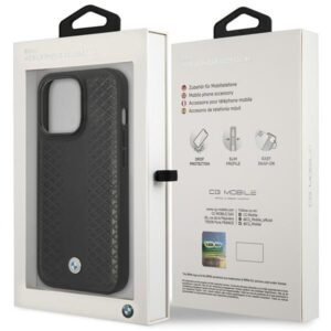 BMW BMHCP14L22RFGK Apple iPhone 14 Pro 6.1" juodos spalvos Leather Diamond Pattern - Image 8